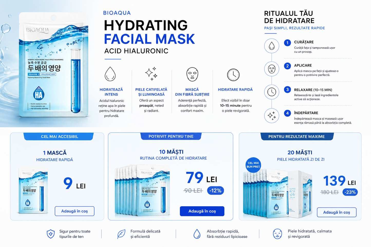 Mască facială cu acid hialuronic