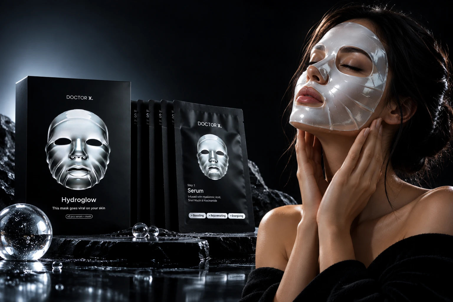 Femeie cu masca Hydroglow aplicată